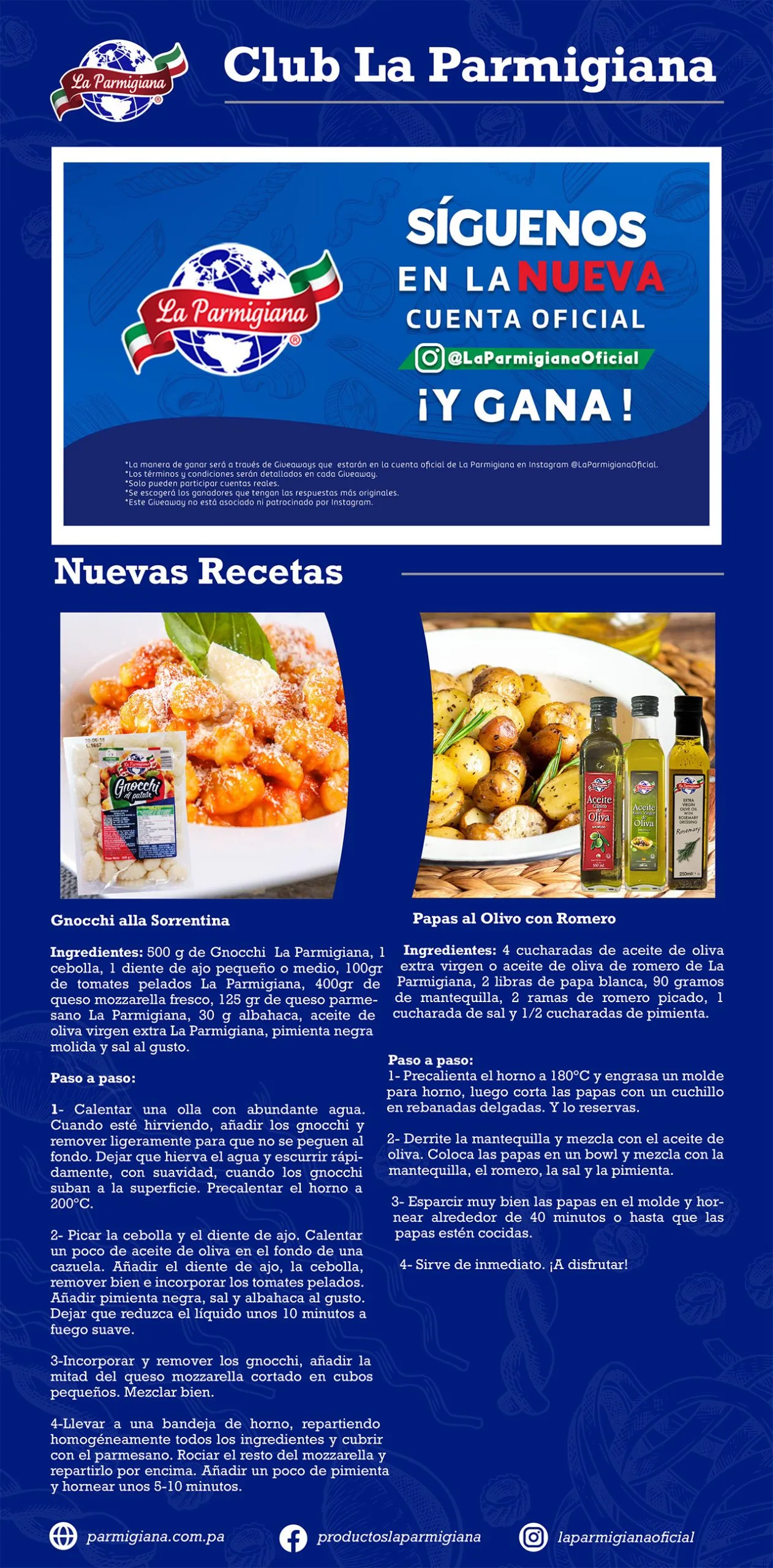 La Parmigiana newsletter (in Spanish): order online at delivery.parmigiana.com.pa